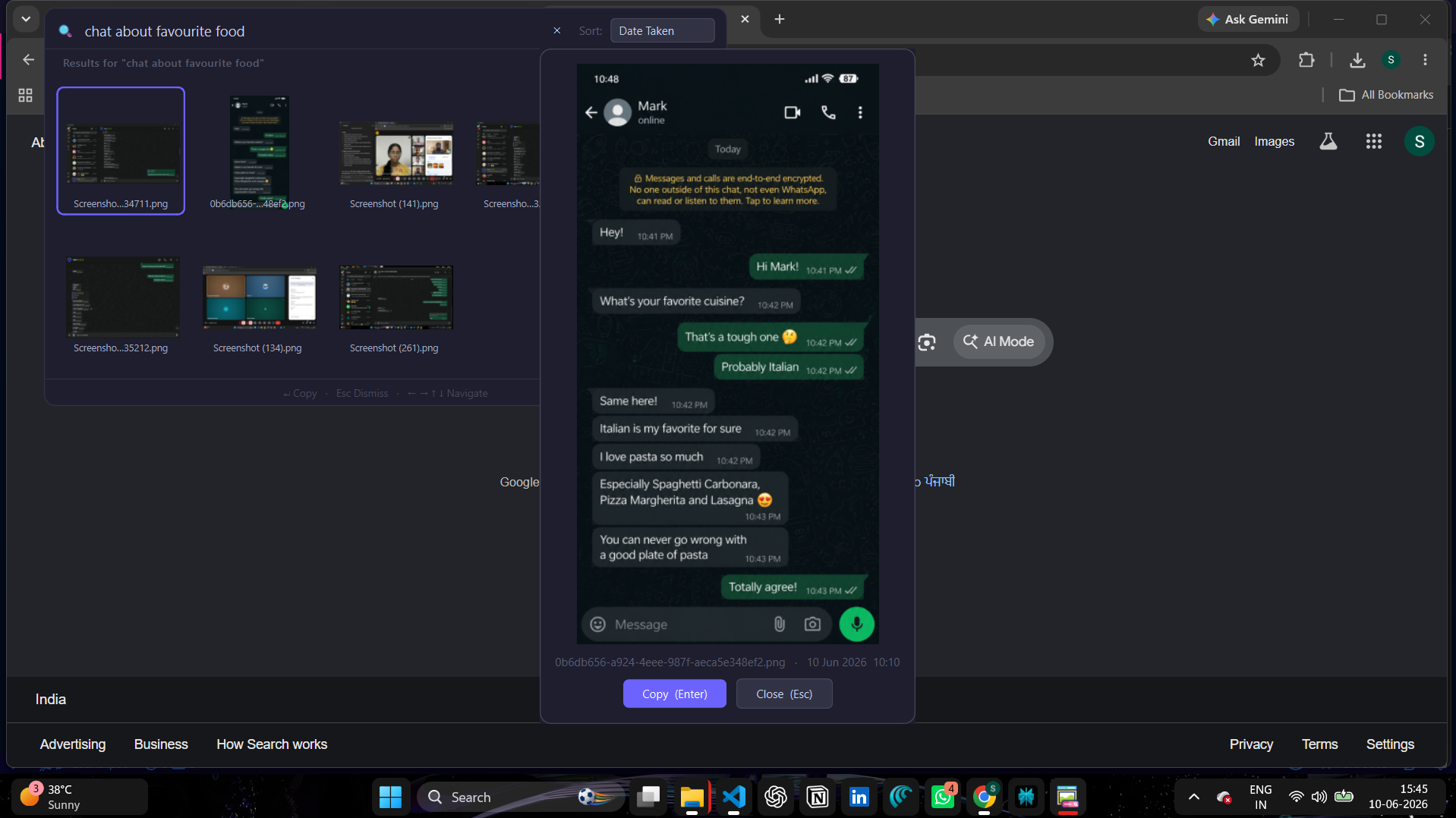 Double-click to preview a screenshot before copying
